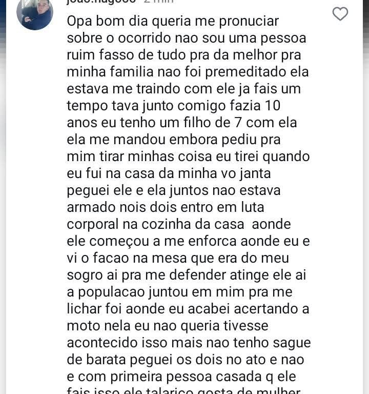 AUTOR DE TENTATIVA DE HOMICÍDIO SE PRONUNCIA EM REDE SOCIAL